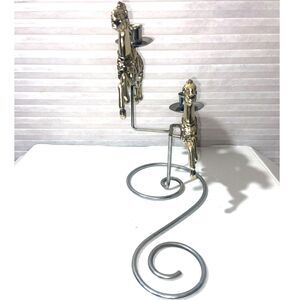 Carousel Horses 2 Candle Centerpiece Silver Metal Holders 3 Candlestick 11"x11"